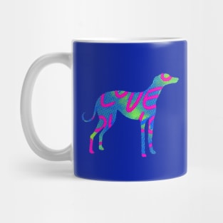 Blue and green with pink love letters dotted Greyhound dog Mug